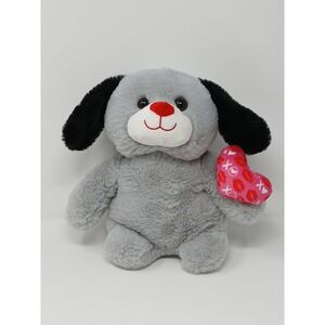 Hugs & Luv  Dog Plush Stuffed Animal Puppy Love Heart Gray Valentine's Day
